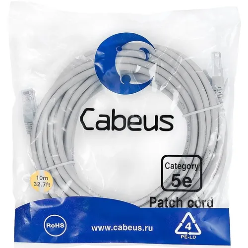 Патч-корд CABEUS вилка RJ-45, вилка RJ-45, кат.5E, LSZH, 15м, серый [pc-utp-rj45-cat.5e-15m-lszh]