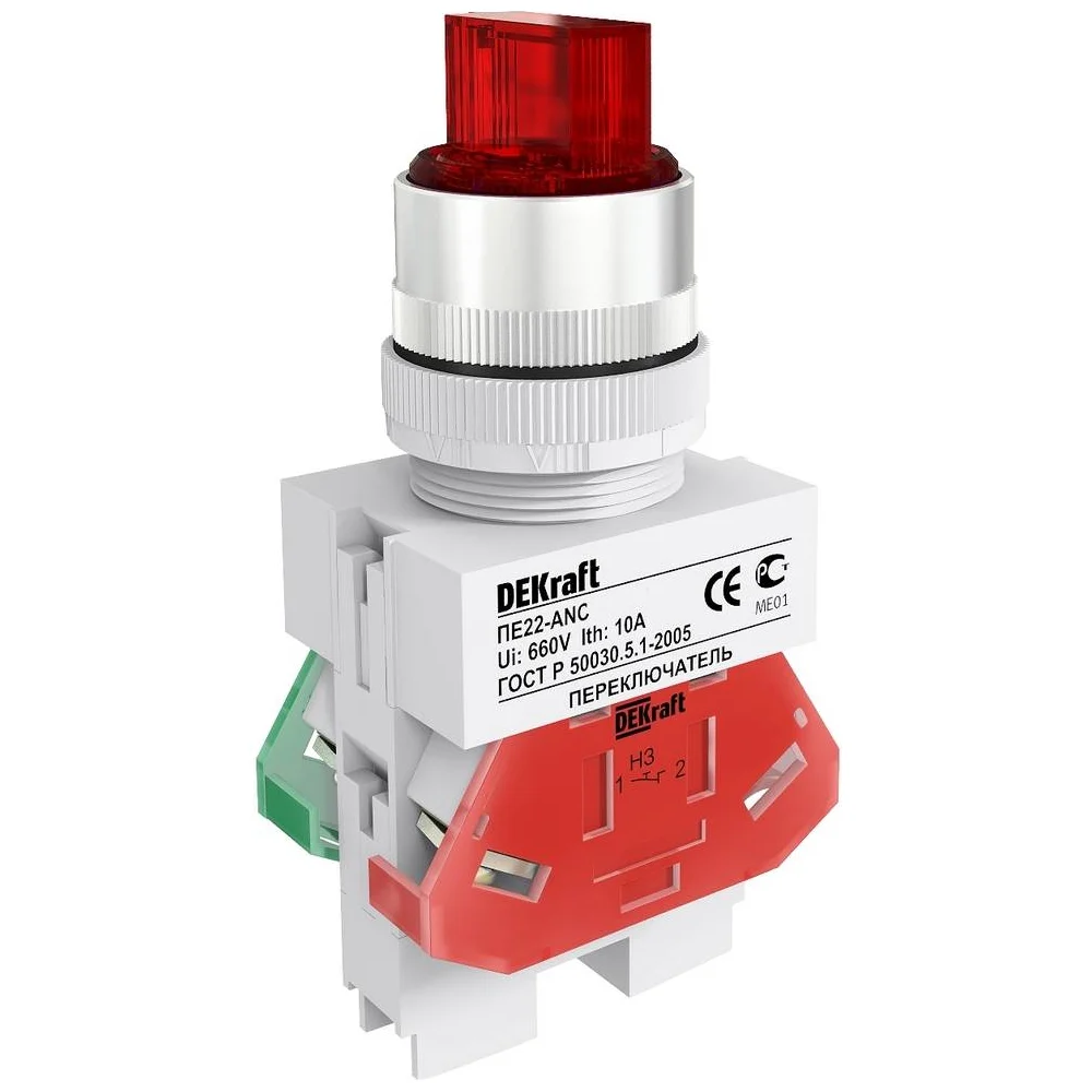 Переключатель DEKraft ПЕ22-ANC-2-RED-LED-24 25073DEK
