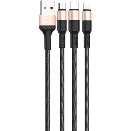 Кабель Hoco X26 Xpress one, Lightning (m)/USB Type-C (m)/micro USB (m) - USB (m), 1м, 2A, черный / золотистый [80275]