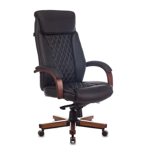 Кресло руководителя Бюрократ T-9924WALNUT, кожа, до 200кг, черный