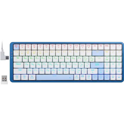 Клавиатура Redragon Eva Pro, беспроводная, USB, Bluetooth/Радиоканал, механическая, оптомеханическая, синий/белый [72369]