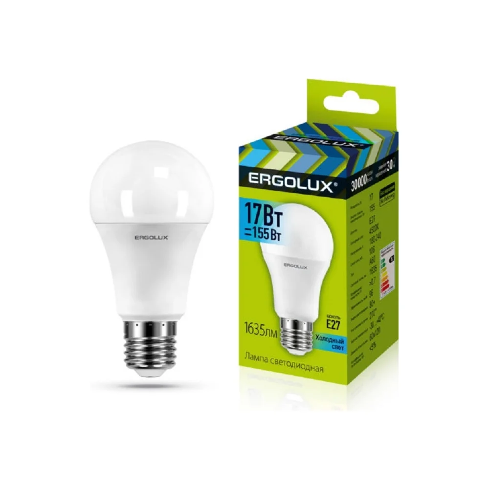 Светодиодная лампа Ergolux LED-A60-17W-E27-4K ЛОН 13180