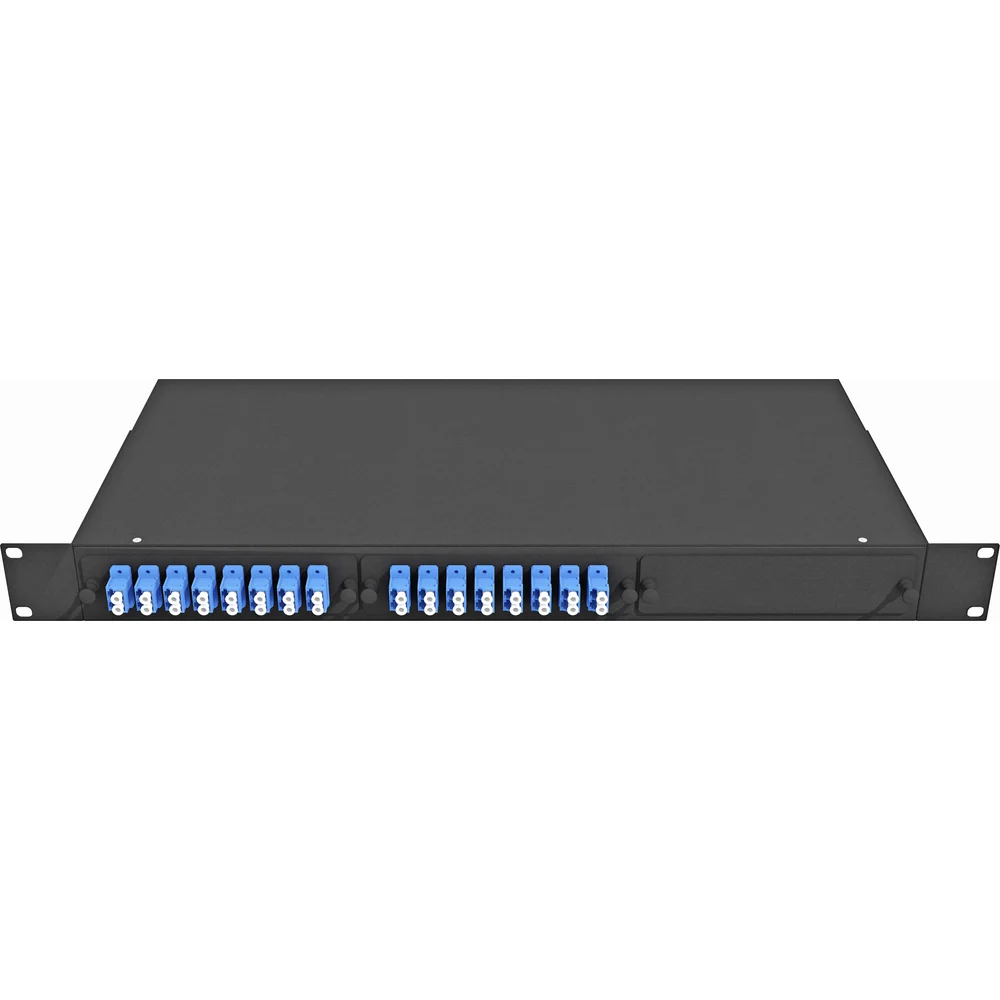 Укомплектованный одномодовый стоечный оптический кросс TopLan КРС-Top-1U-32LC/U-OS2-BK