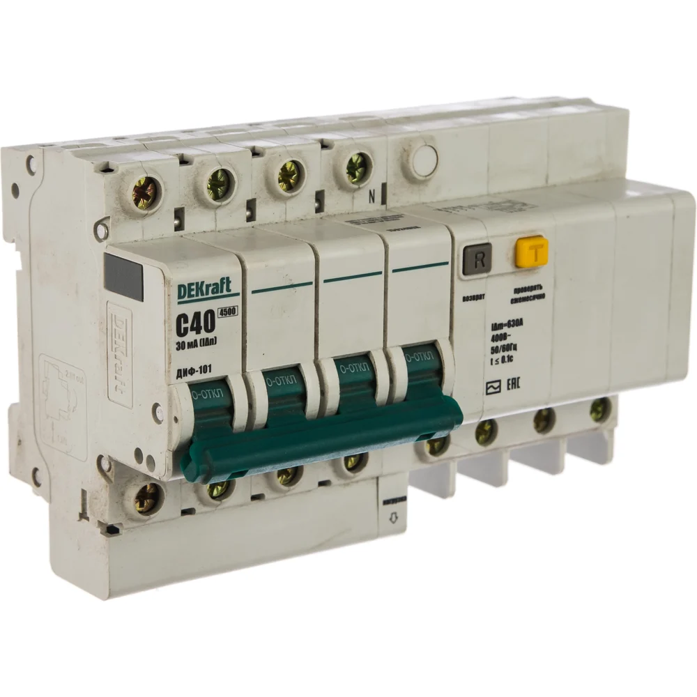 Дифавтомат DEKraft ДИФ-101 4п 40A 30мА 4.5кА AC 8мод. 15024DEK 121968