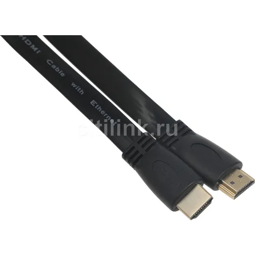 Кабель аудио-видео High Speed ver.1.4 Flat, HDMI (m) - HDMI (m), ver 1.4, 1.5м, GOLD, FLAT, черный