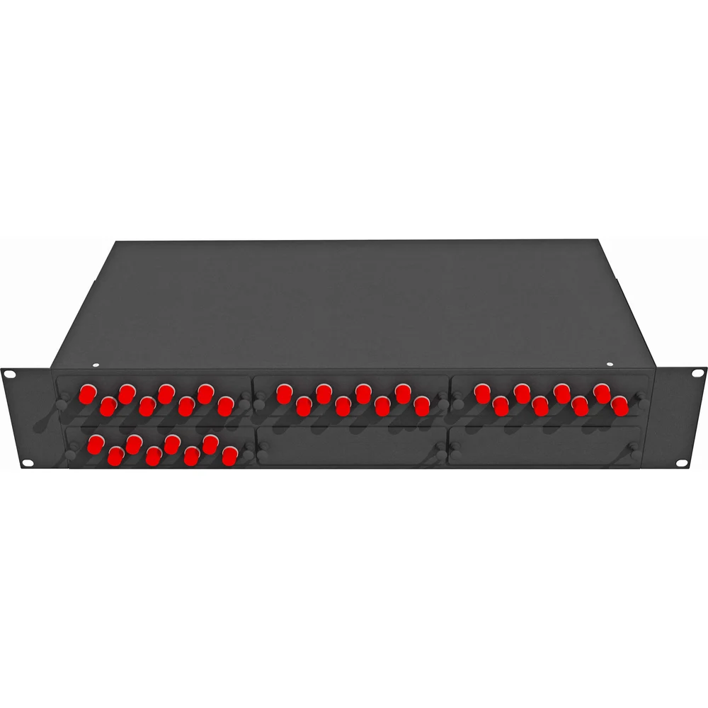 Укомплектованный одномодовый стоечный оптический кросс TopLan КРС-Top-2U-32FC/U-OS2-BK