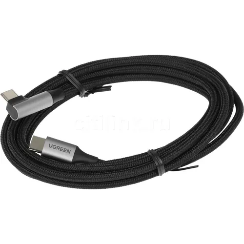 Кабель UGREEN US255, USB Type-C (m) - USB Type-C (m), 2м, 3A, серый / черный [50125]