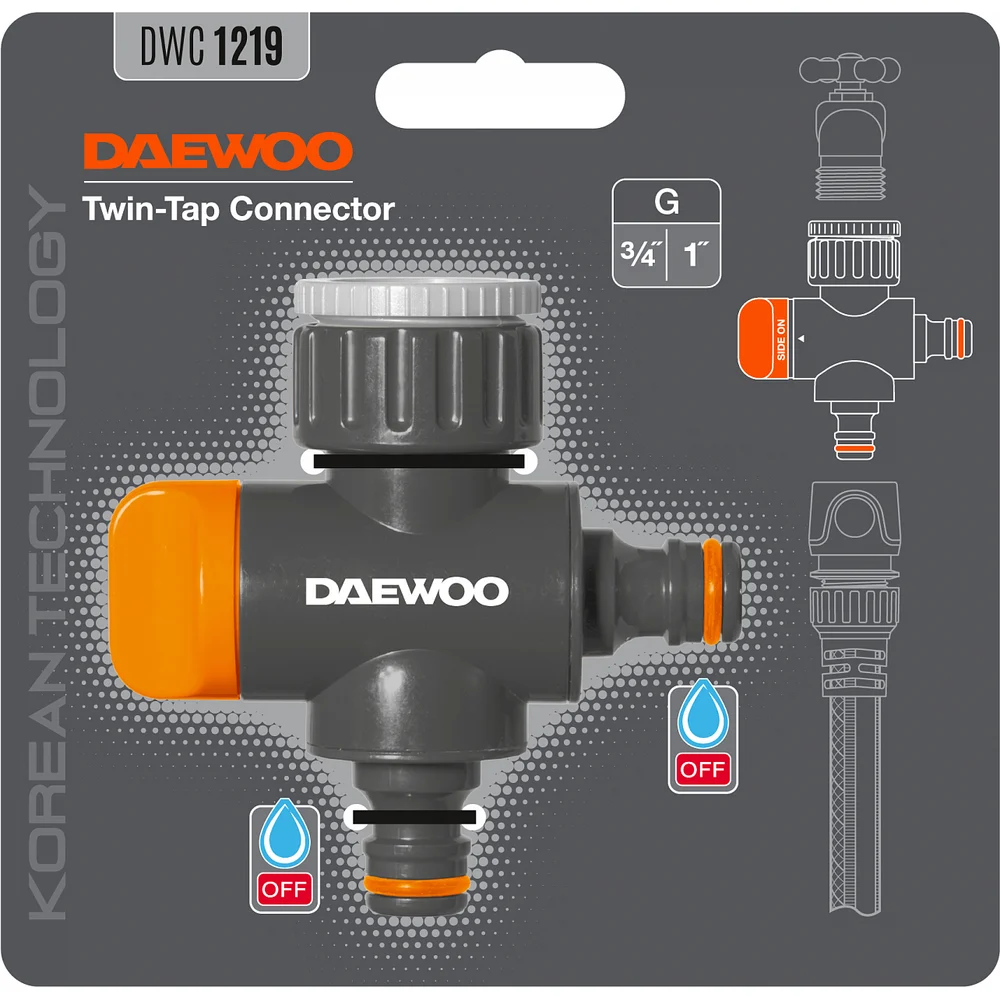 Двухканальный адаптер для кранов с внешней резьбой 3/4" и 1" DAEWOO DWC 1219
