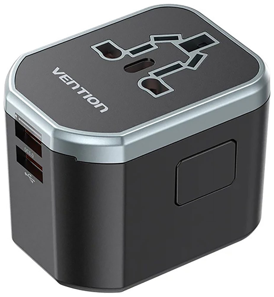 Универсальный дорожный адаптер Vention USB C + A + A, черный (FJCB0)