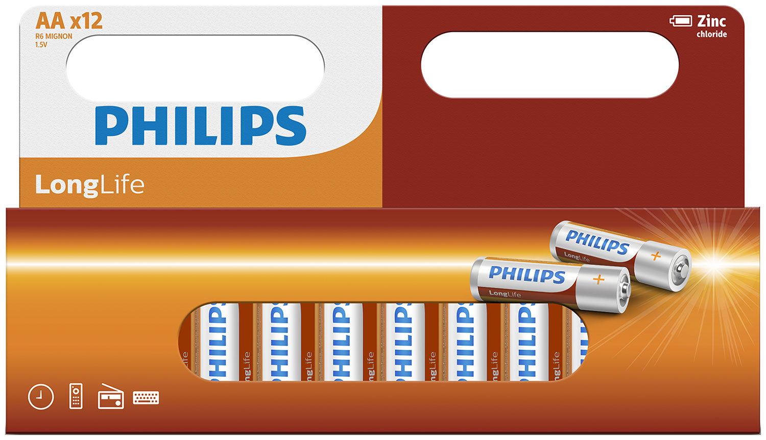 Батарейки цинково-хлоридные Philips Longlife, 12AA, в коробке с окном (R6L12B/97)