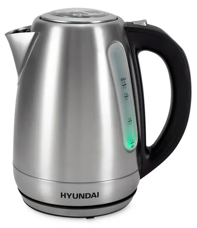 Чайник электрический Hyundai (HYK-S8408) 1.7л, 2200 Вт, серебристый матовый/черный, металл
