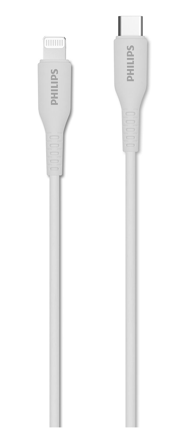 Кабель Philips MFI, USB C - Lightning, 18W 1.2 м, силиконовый, белый (DLC8631W/74)