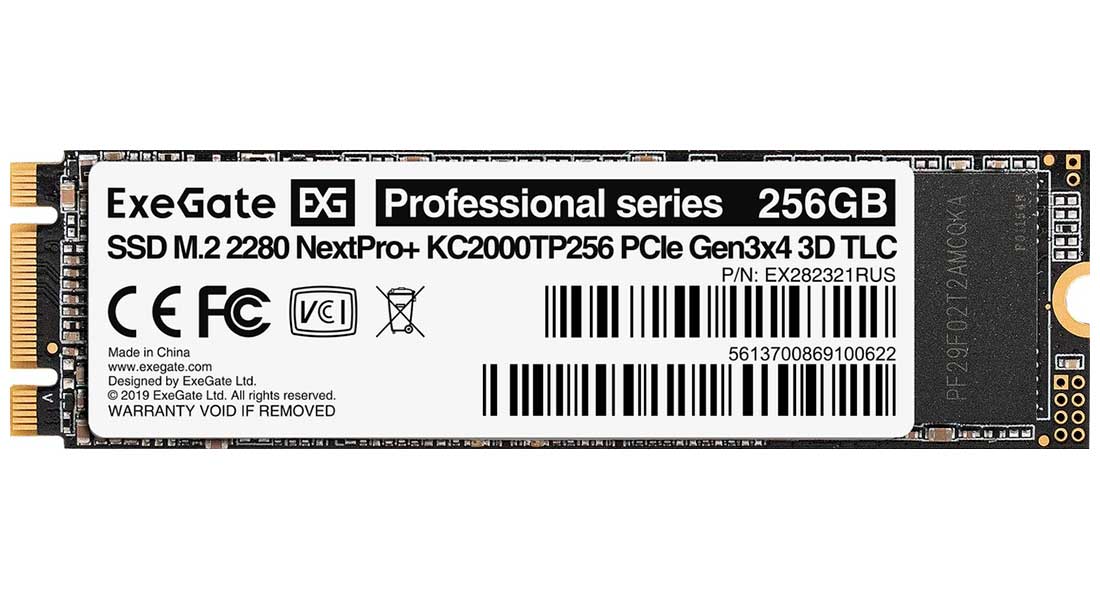 SSD накопитель ExeGate M.2 2280 256GB NextPro+ KC2000TP256 PCIe (EX282321RUS)