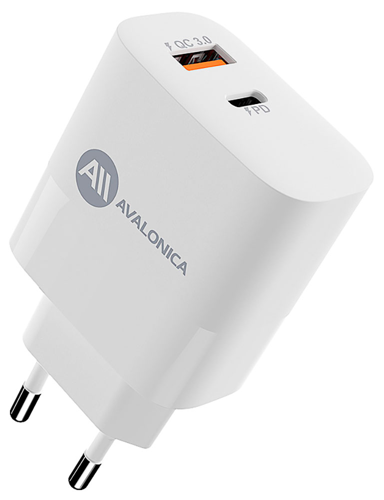 Сетевое зарядное устройство Avalonica AVA GaN, 1 х Type-C + 1 х USB-A, 65 Вт, QC 3.0, PD 3.0, AFC FCP, 3 A (AVA-WCH-009 White), белое