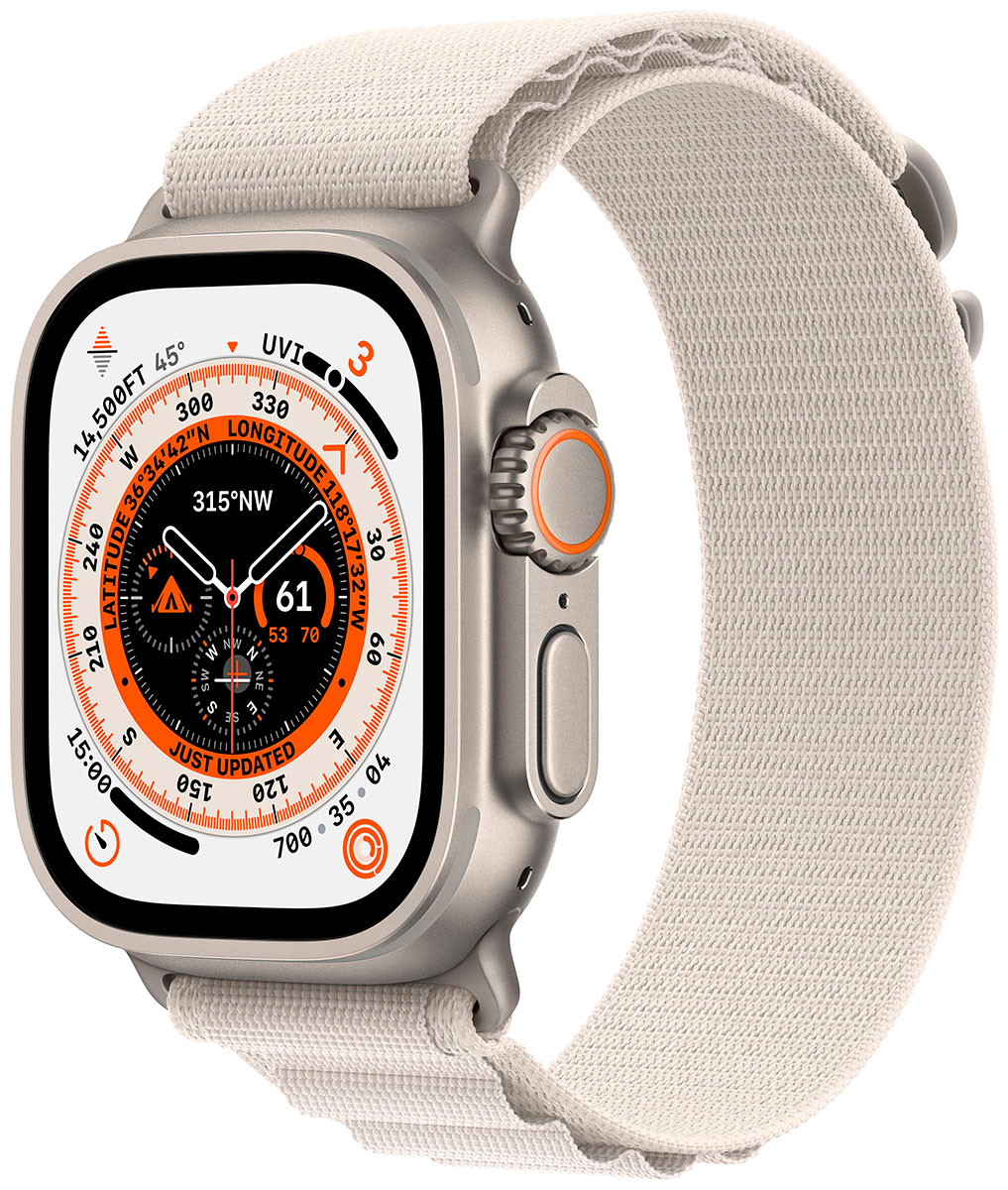 Умные часы Apple Watch 8 Ultra GPS+Cellular 49mm Titanium Case спортивный ремешок цвета альпийская сияющая звезда 49 мм M (MQEW3LL/A)