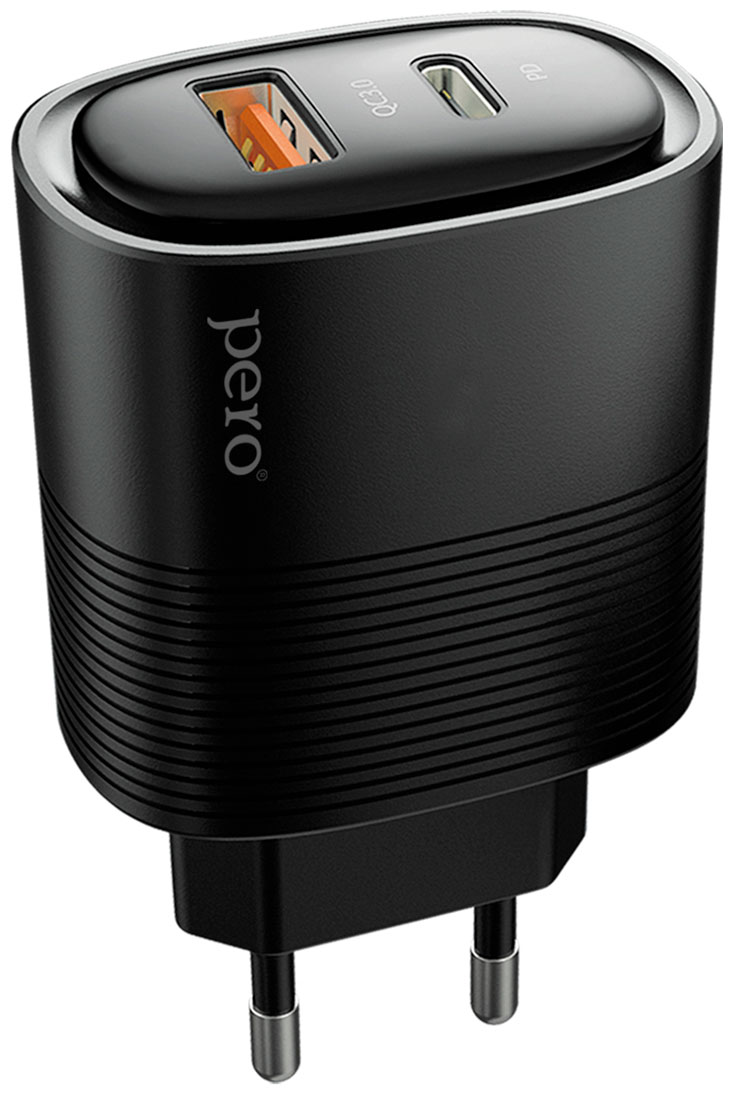 СЗУ Pero TC11 USB-A QC3.0 + USB-C PD 45W черный