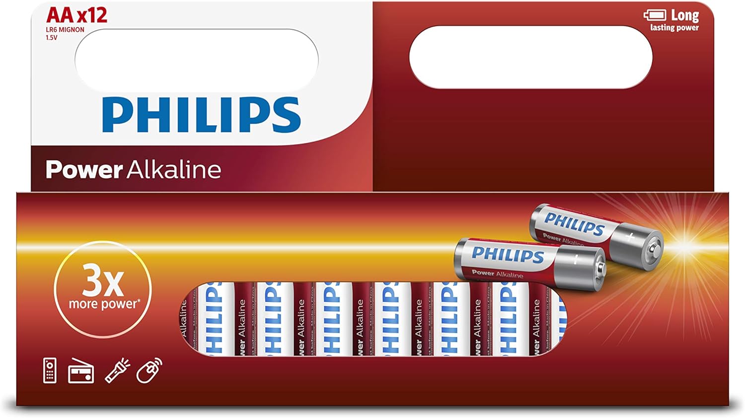 Батарейка Philips Power Alkaline, щелочная, 12 АА, в коробке с окном (LR6P12B/97)