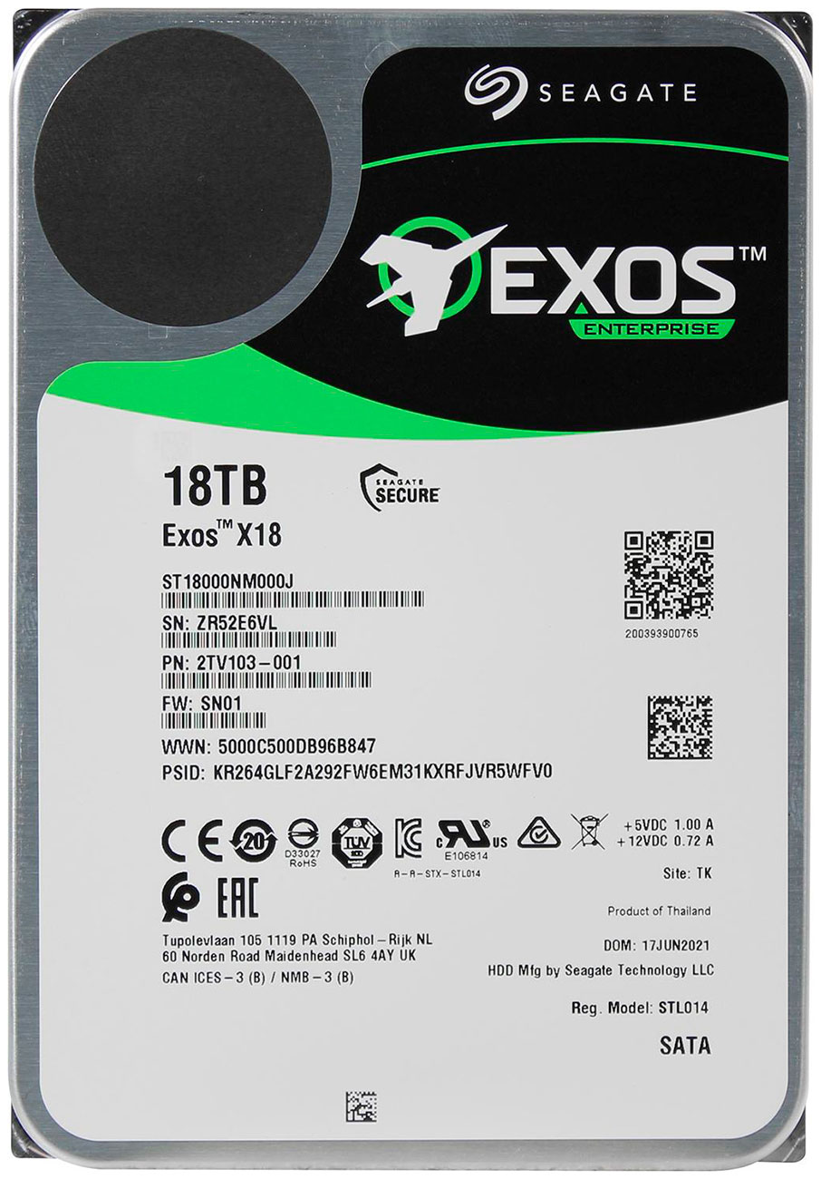 Жесткий диск HDD Seagate 3.5" 18Tb SATA III Exos X18 7200rpm 256MB ST18000NM000J