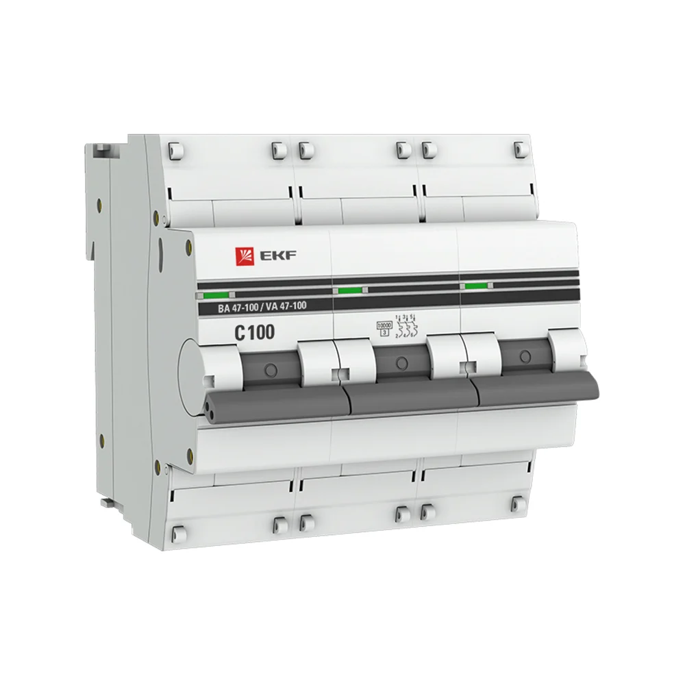 Трехполюсный автомат EKF PROxima 100А С ВА 47-100 10кА mcb47100-3-100C-pro
