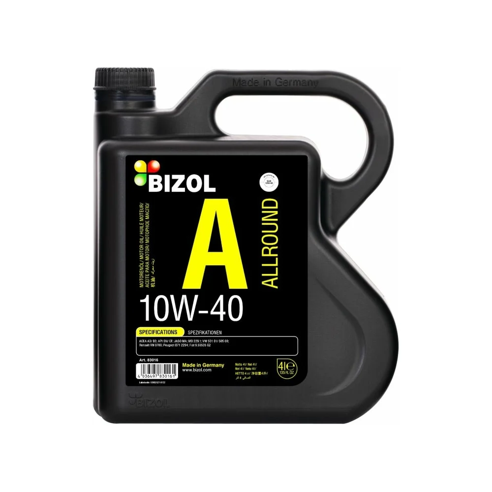 НС-синтетическое моторное масло Bizol Allround 10W-40 SN, A3/B4 MA2 83016