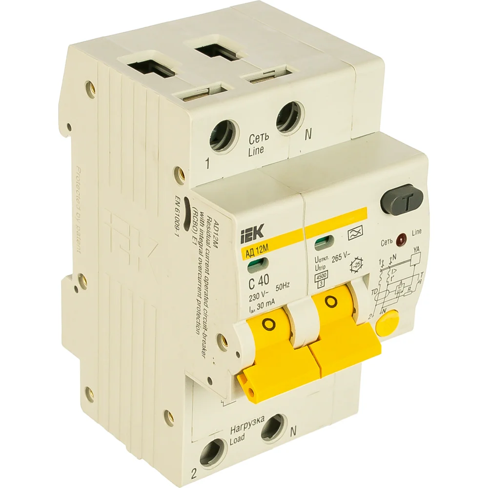 Дифференциальный автомат IEK АД-12М 2п, 40А, C, 30мА MAD12-2-040-C-030