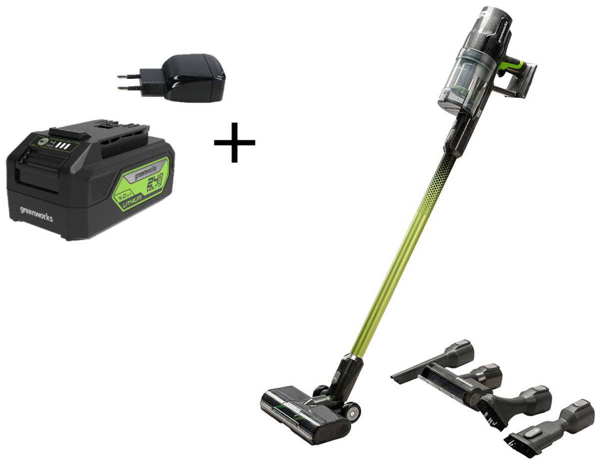 Пылесос вертикальный Greenworks 4700607UB, 24V, с 1хАКБ 4 Ач и ЗУ