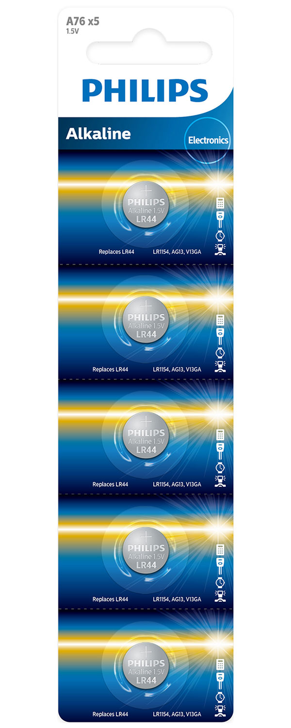 Батарейки Philips А76, плоские щелочные, 5 шт. в упаковке (A76P5B/97)