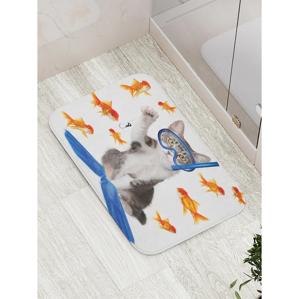 Противоскользящий коврик для ванной, сауны, бассейна JOYARTY Кот водолаз bath_9632
