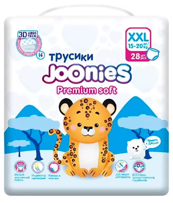 Подгузники-трусики Joonies Premium Soft размер XXL (15-20 кг) 28 шт.