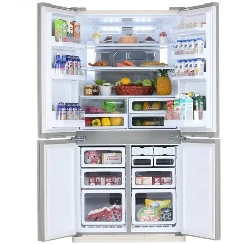 Холодильник трехкамерный Sharp SJ-EX98FBE Hybrid Cooling, Side by Side, French Door, инверторный, бежевый