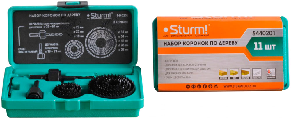 Коронки по дереву Sturm! набор 5440201 8ед d=19/22/29/32/38/44/51мм, кейс