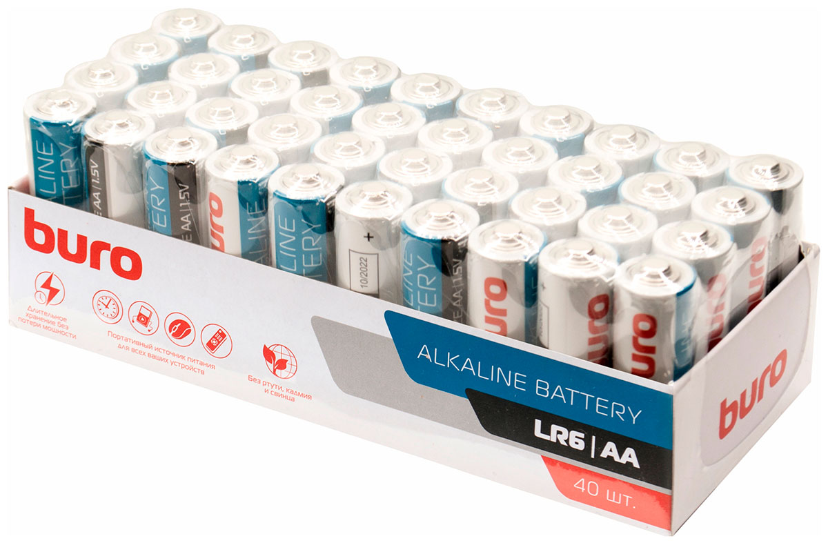 Батарейки Buro Alkaline LR6 AA, 40 штук, спайка