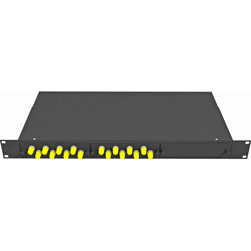 Укомплектованный многомодовый стоечный оптический кросс TopLan КРС-Top-1U-16ST/U-OM2-BK