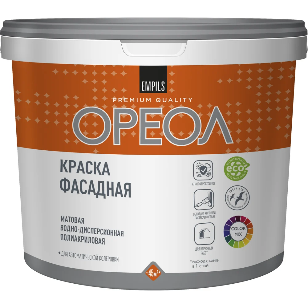Водно-дисперсионная полиакриловая атмосферостойкая фасадная краска ОРЕОЛ 67267