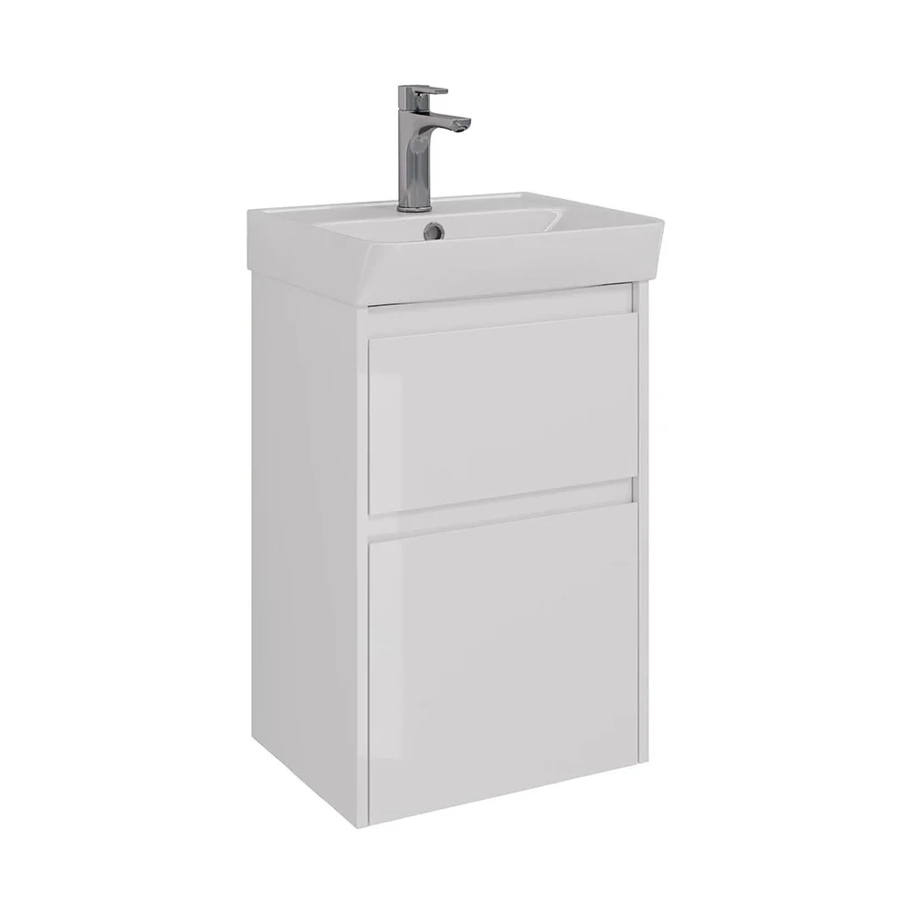 Тумба Lemark COMBI 45 см под 1 раковину, подвесная/напольная, 2 ящика, цвет корпуса, фасада: Белый глянец LM03C45T