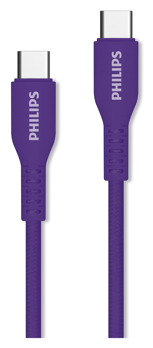 Кабель Philips USB C - USB C, 60W, 1.2 м, плетеный, фиолетовый (DLC8701P/74)