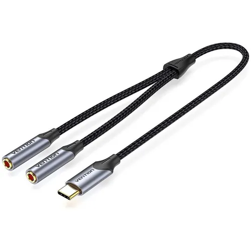 Кабель-переходник для наушников VENTION BGNHY, USB Type-C (m) - 2xJack 3.5 (f), 0.3м, GOLD, черный