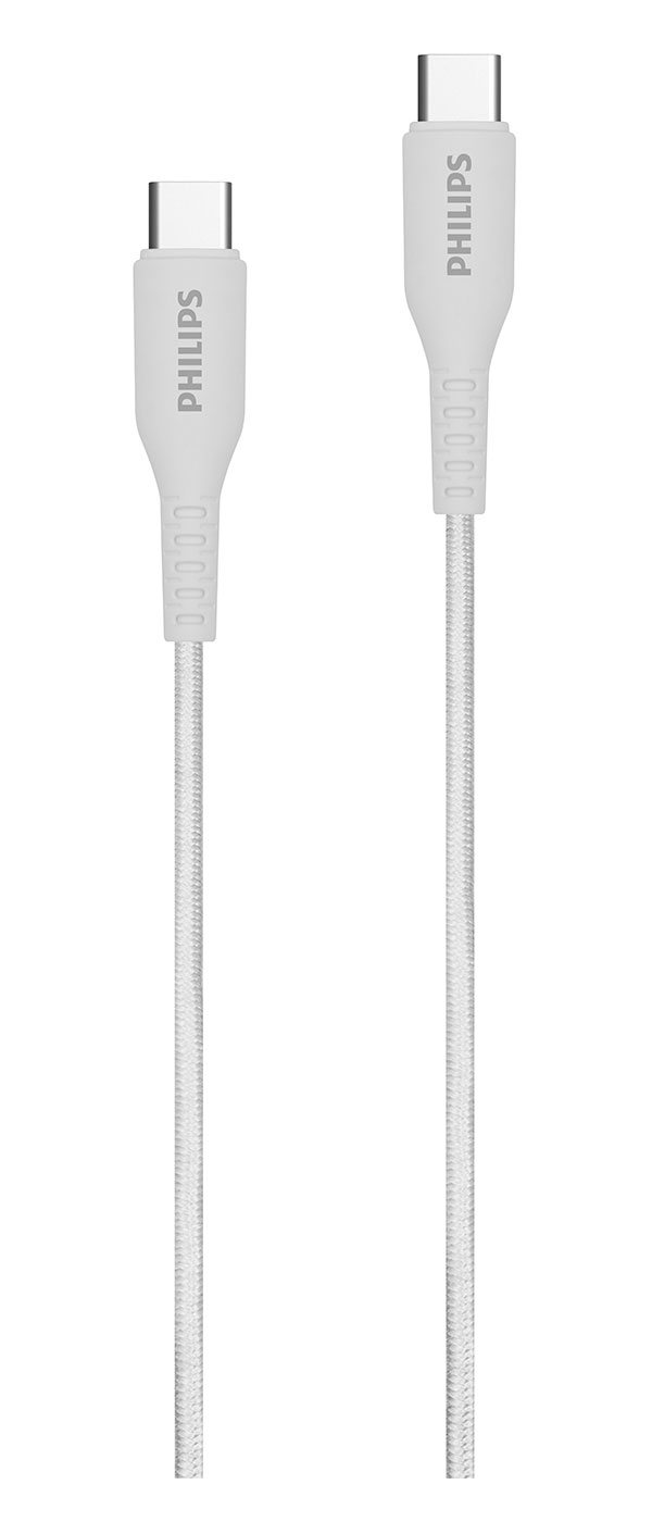 Кабель Philips USB C - USB C, 60W, 1.2 м, плетеный, белый (DLC8701W/74)