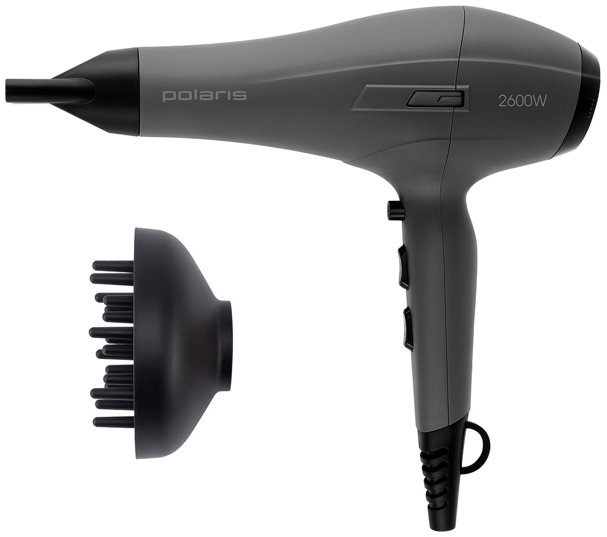 Фен Polaris PHD 2600ACi Salon Hair, 2600 Вт, диффузор, серый графит