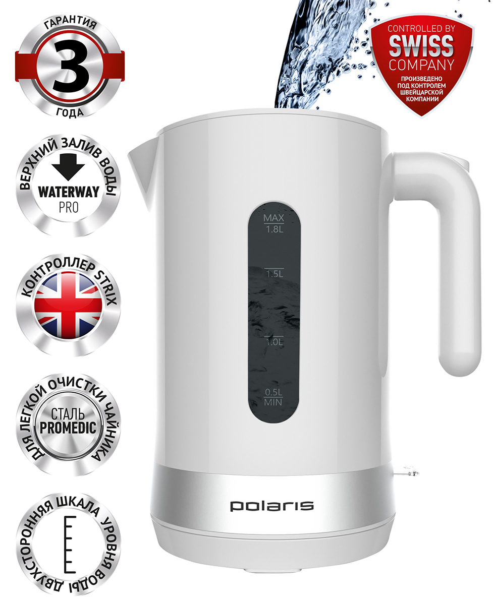 Чайник электрический Polaris PWK 1803C Water Way Pro белый