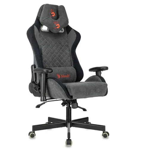 Кресло игровое A4TECH Bloody GC-580, искусственная замша, до 150кг, топ-ган люкс, регулируемые 2D подлокотники, серый/чёрный