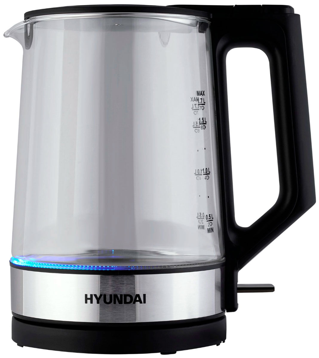 Чайник электрический Hyundai HYK-G8808, 1.7л., 2200Вт, черный/серебристый (стекло)
