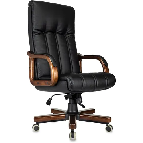 Кресло руководителя Бюрократ T-9932Walnut, экокожа, до 150кг, фиксированные подлокотники, черный