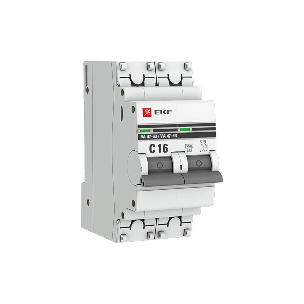 Двухполюсный автомат EKF PROxima 16А С ВА47-63 4.5кА mcb4763-2-16C-pro