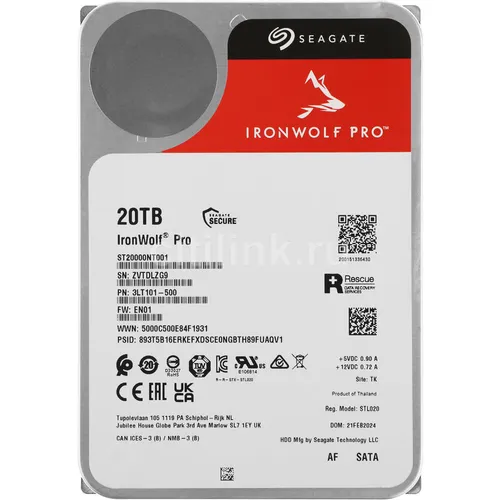 Жесткий диск Seagate Ironwolf Pro ST20000NT001, 20ТБ, HDD, SATA III, 3.5"