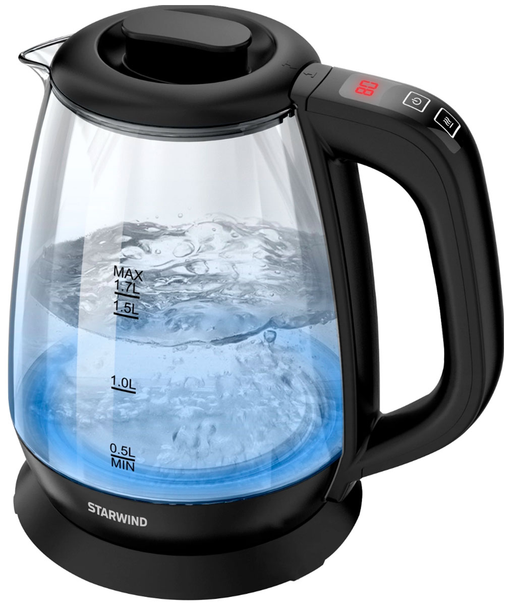 Чайник электрический Starwind SKS3036, 1.7л., 2200Вт, черный (стекло)