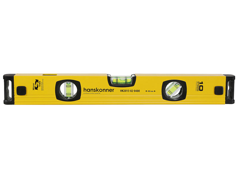 Уровень фрезерованный Hanskonner HK2015-02-0400 400 мм, 3 колбы, усилен фрезеровкой, двойной обзор 05 мм/м