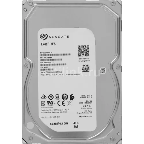 Жесткий диск Seagate Exos 7E8 ST4000NM003A, 4ТБ, HDD, SAS 3.0, 3.5"