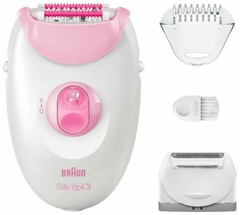 Эпилятор Braun S3 SE 3-031, белый/розовый, тип 5320, с бритвенной насадкой, сухая эпиляция, от сети