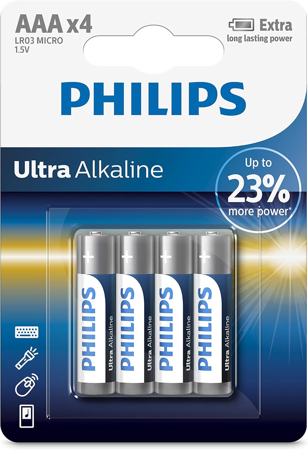 Батарейка Philips Ultra Alkaline, щелочная, 4 AAA, в блистере (LR03E4B/97)